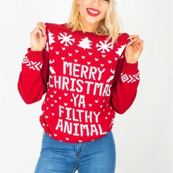 Ugly Christmas Sweater Home Alone Filthy Animal Winter Holiday Unisex Sz S/M - Picture 7 of 10